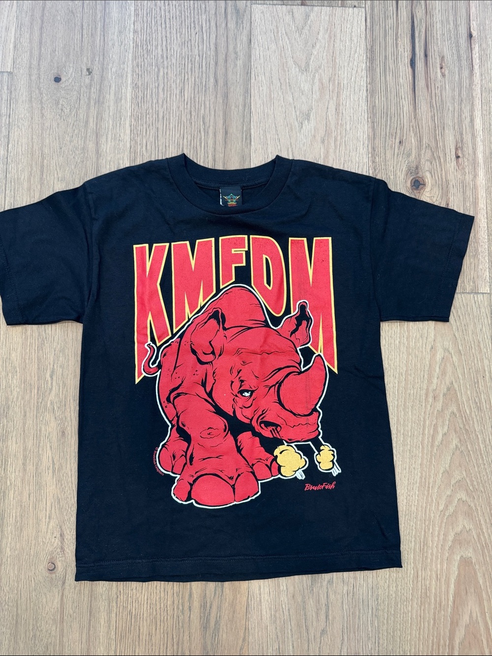 KMFDM Rhino Graphic Noise Rhinoceros Under Arched Logo Mens Large NWOT TShirt
